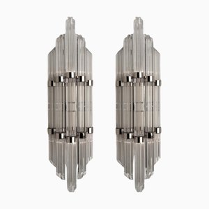 Flower-Shaped Rod Glass and Chrome Wall Sconces in the style of Sciolari, 1960s, Set of 2