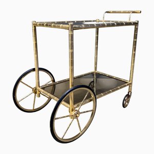 Brass Faux Bamboo Bar Cart from Orsenigo, Italy, 1970s