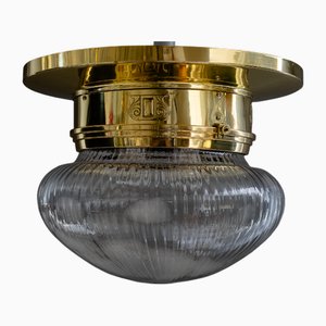 Large Art Deco Ceiling Lamp with Original Glass Shade, Vienna, 1920s