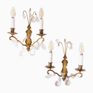 French Vintage Wall Lights with Crystals, 1960s, Set of 2