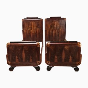 Art Deco Single Beds in Mahogany and Pink Maple, 1940, Set of 2