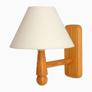 Vintage Swedish Wooden Wall Lamp in Turned Pine from Ikea, 1960s