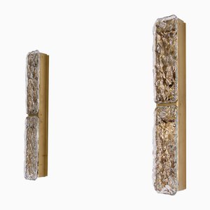 Large Murano Ice Glass Wall Sconces, 1970s, Set of 2