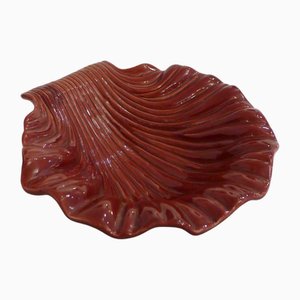 Mid-Century Modern Red Earthenware Rockery Shell Dish, 1950s
