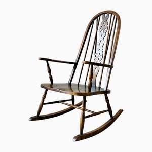 Large Vintage Windsor Rocking Chair in Oak and Beech, 1970