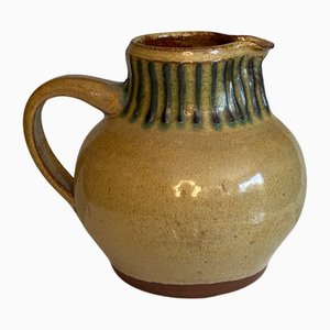 Large Sculptural Studio Ceramic Art Jug Vase with Modernist Stripe Decor by Helma Klett, Germany, 1940s