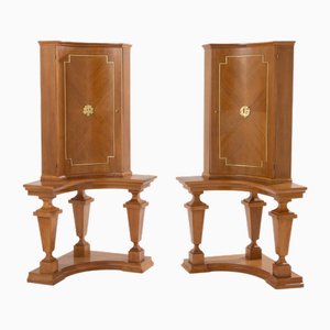 Corner Cabinets in Oak Veneer and Bronze attributed to André Arbus, 1940s, Set of 2