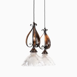 Lampade a sospensione Holophane in rame, metà XIX secolo, set di 2