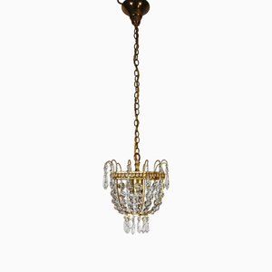 Lampadario in ottone e cristallo al piombo di Palwa, anni '60