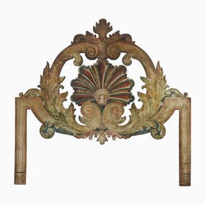 Wooden Double Bed Headboard with Shell and Scrolls, 1950s