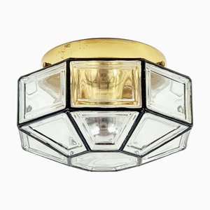 Mid-Century Glass and Brass Flush Mount from Limburg, Germany, 1960s