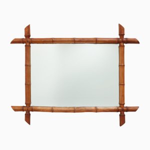 20th Century Rectangular Faux Bamboo Wall Mirror, France, 1960s