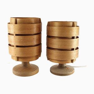 Lámparas de mesa Lamella de chapa de pino de Hans Agne Jakobsson, años 60. Juego de 2