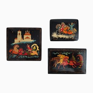 Lackierte russische Vintage Schmuckkästchen, 1970er, 3er Set