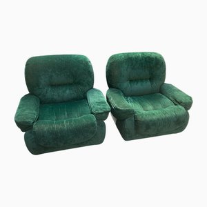 Fauteuils en Velours Vert, Italie, 1970s, Set de 2