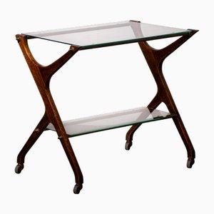 Servierwagen aus Messing & Glas aus Eiche, 1970er