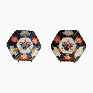 Antike japanische sechseckige Imari Teller, 1900, 2 . Set