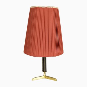 Mid-Century Modern Brass & Leather Table Lamp, 1950s