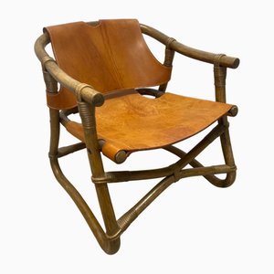 Silla Safari de cuero y bambú de Ikea, años 70