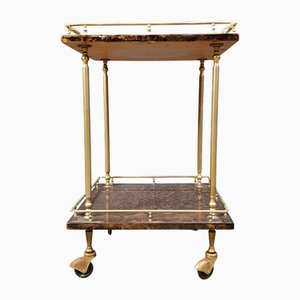 Chariot de Bar en Cuir de Chèvre / Parchemin Laqué par Aldo Tura, Italie, 1960s
