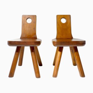 Brutalist Swiss Wooden Chairs, 1970s, Set of 2