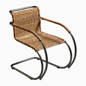 Poltrona D42 in tubo di acciaio e canna di Ludwig Mies van der Rohe per Tecta, Germania, anni '80