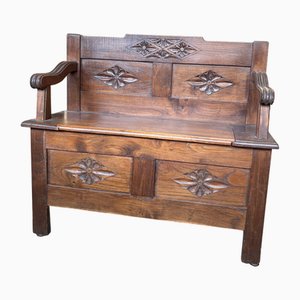 Banc Coffre en Bois Sculpté