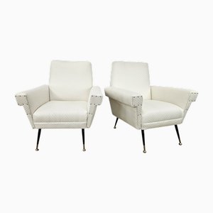 Mid-Century Modern Italian Chairs in Cream Fabric with Iron Legs, 1950, Set of 2