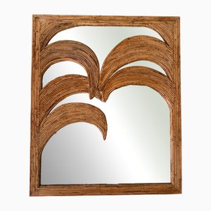 Large Italian Rattan Palm Tree Mirror from Vivai Del Sud, 1970s