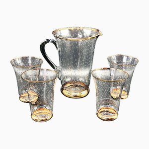 Vintage Murano Glass Lemonade Set with Bullicante Technique and Gold Trim, 1950s, Set of 5