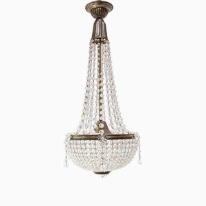 Czech Crystal and Silver-Plated Brass Chandelier, 1920s-1930s