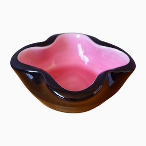 Freiformschale in Rosa & Schwarz für René Hénon für Sèvres, Frankreich, 1950er