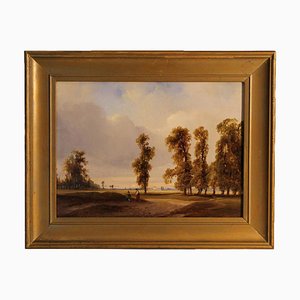 Wilhelm August Krause, Romantic Landscape with Peasant Couple, Early 19th Century, Oil on Wood, Framed