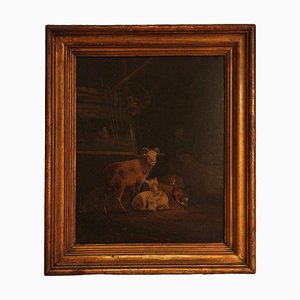 Stable Scene with Animals, 1700, Oil on Wood, Framed