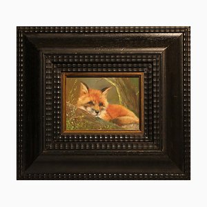 Wolfgang Kaiser, Fox in the Forest, 20th Century, Oil on Wood, Framed
