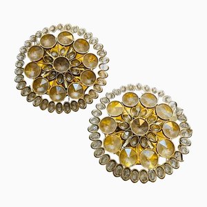 Mid-Century Modern Brass and Glass Wall Sconces or Ceiling Lights by Gaetano Sciolari, 1960s, Set of 2