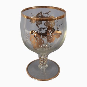 Large Murano Glass Goblet Cup with 24 Karat Gilt Grapes, 1960s