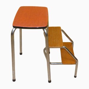 Red Folding Step Ladder in Metal and Wood, 1950s