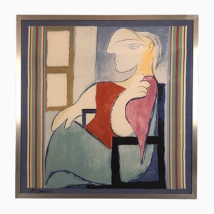 Picasso, Ritratto di Marie-Thérèse, anni '60, Litografia su sciarpa, Incorniciato
