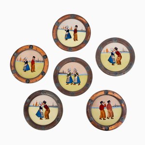 Art Deco Untersetzer aus Kupfer & Keramik, Wien, 1920er, 6er Set