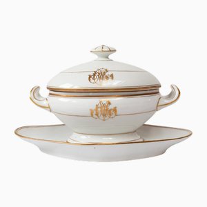 Antique French Porcelain Sauce Bowl with Initials M. C from Vieux, Paris, France, 1900s