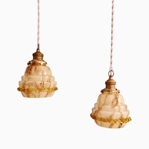 Art Deco Pendant Lights in Opaline and Uraline from Scailmont, Belgium, 1920s-1930s, Set of 2
