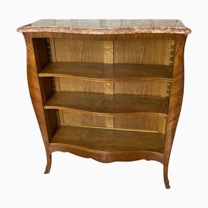 Antique French Serpentine Adjustable Bookcase with Marble Top, 1900