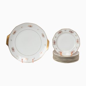 Porcelain Dessert Service from Limoges, 1930s, Set of 9