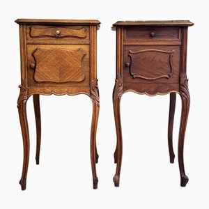 French Bedside Tables with Marble Tops, 1940s, Set of 2