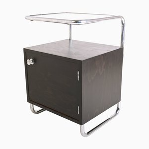 Table de Chevet Bauhaus en Acier Tubulaire et Noyer de Slezak, 1930s