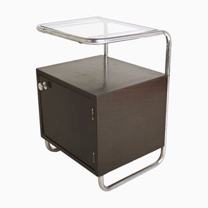 Table de Chevet Bauhaus en Acier Tubulaire et Noyer de Slezak, 1930s