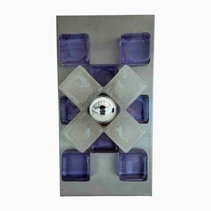 Brutalistische italienische Wandleuchte aus Amethyst Muranoglas & Aluminium von Albano Poli für Poliarte, 1960er