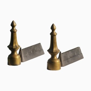 Neoclassical Wrought Iron and Bronze Andirons, France, 1950, Set of 2