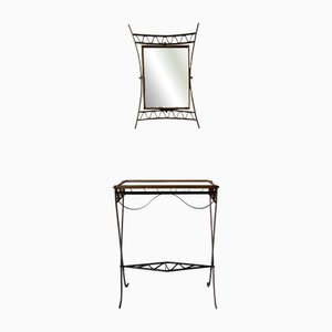 Specchio scultoreo in ottone, ferro e vetro, Italia, anni '50, set di 2